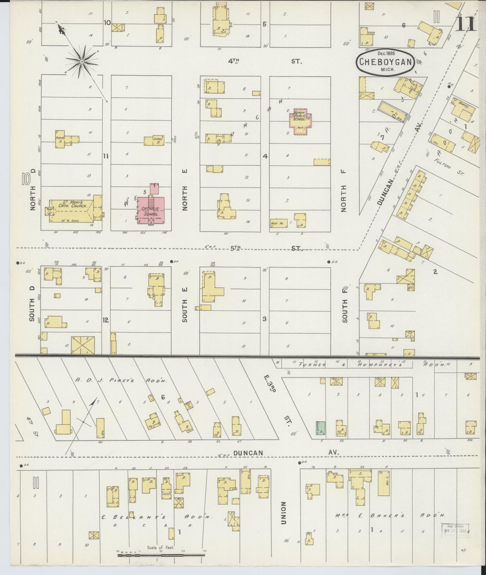 Sanborn Fire Insurance Map from Cheboygan, Cheboygan County, Michigan (1895), Sheet #0011 - Historic Sanborn Fire Insurance Map Print, vintage old map wall art, antique decor, genealogy gift, Michigan Michigan map