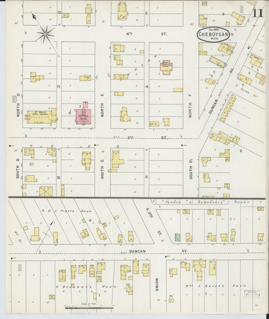 Sanborn Fire Insurance Map from Cheboygan, Cheboygan County, Michigan (1895), Sheet #0011 - Historic Sanborn Fire Insurance Map Print, vintage old map wall art, antique decor, genealogy gift, Michigan Michigan map