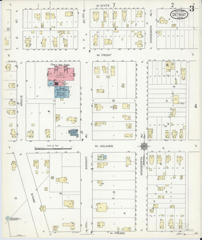 Sanborn Fire Insurance Map from Detroit Lakes, Becker County, Minnesota (1914), Sheet #0003 - Complete Map Set gallery image, historic Sanborn map, vintage wall art, Minnesota Minnesota