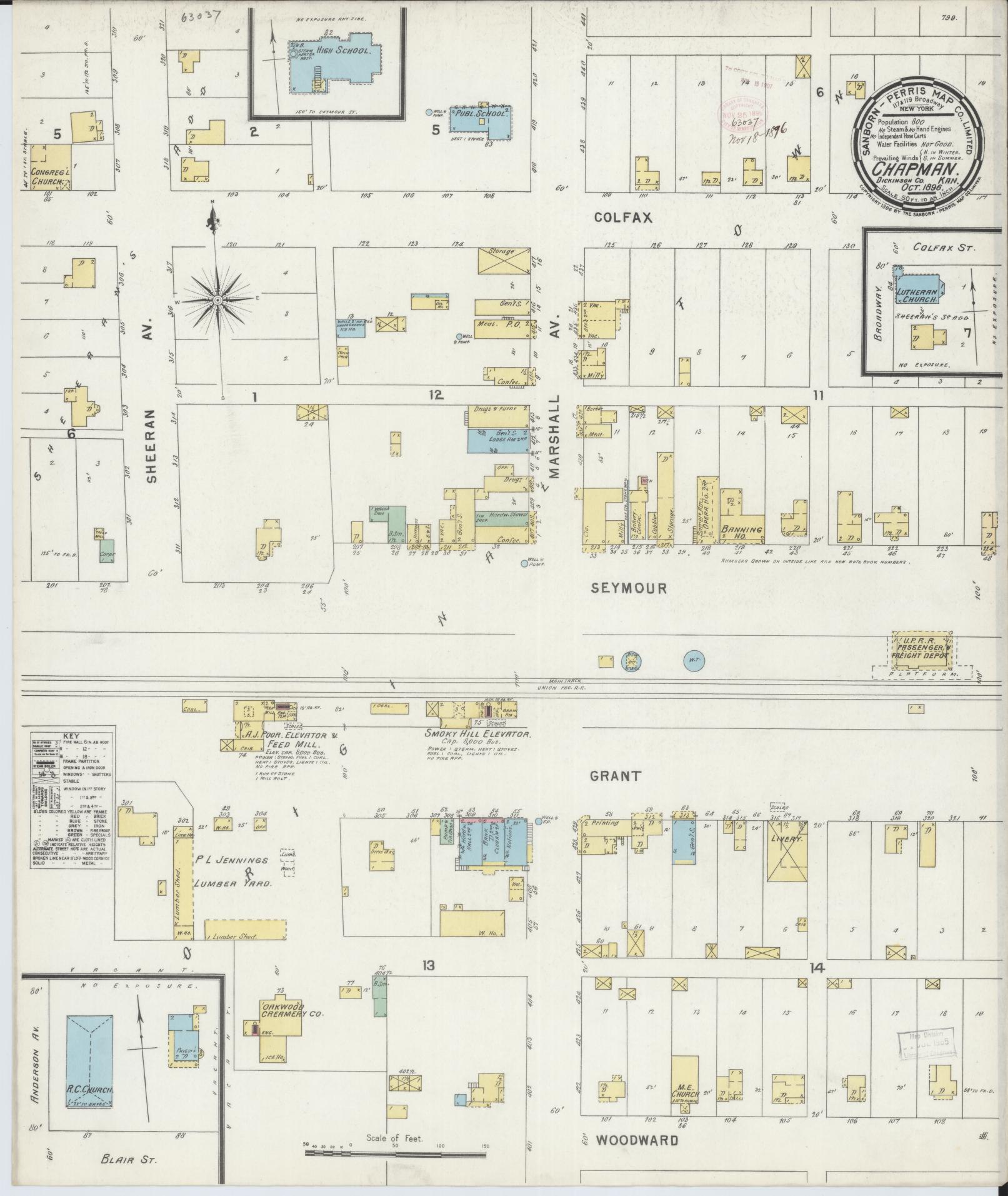 Sanborn Fire Insurance Map from Chapman, Dickinson County, Kansas (1896), Sheet #0001 - Historic Sanborn Fire Insurance Map Print, vintage old map wall art, antique decor, genealogy gift, Kansas Kansas map