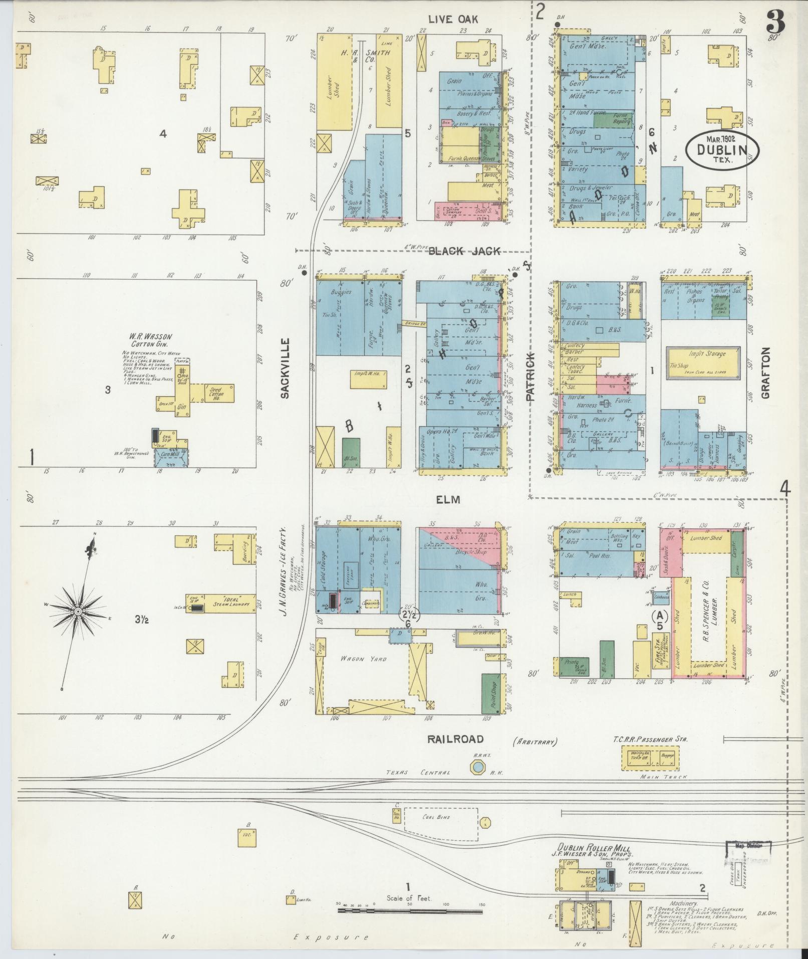 Sanborn Fire Insurance Map from Dublin, Erath County, Texas (1902), Sheet #0003 - Complete Map Set gallery image, historic Sanborn map, vintage wall art, Texas Texas