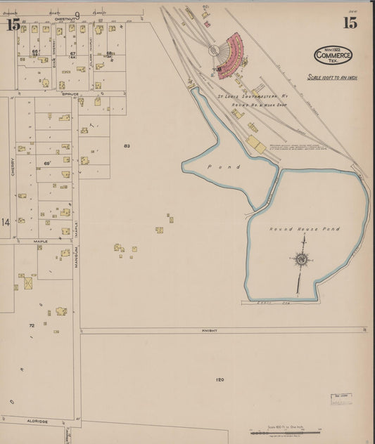 Sanborn Fire Insurance Map from Commerce, Hunt County, Texas (1922), Sheet #0015 - Historic Sanborn Fire Insurance Map Print, vintage old map wall art, antique decor, genealogy gift, Texas Texas map