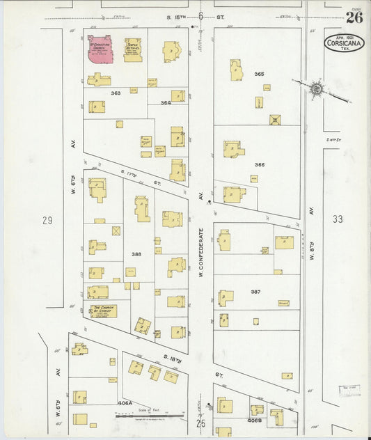 Sanborn Fire Insurance Map from Corsicana, Navarro County, Texas (1921), Sheet #0026 - Historic Sanborn Fire Insurance Map Print, vintage old map wall art, antique decor, genealogy gift, Texas Texas map