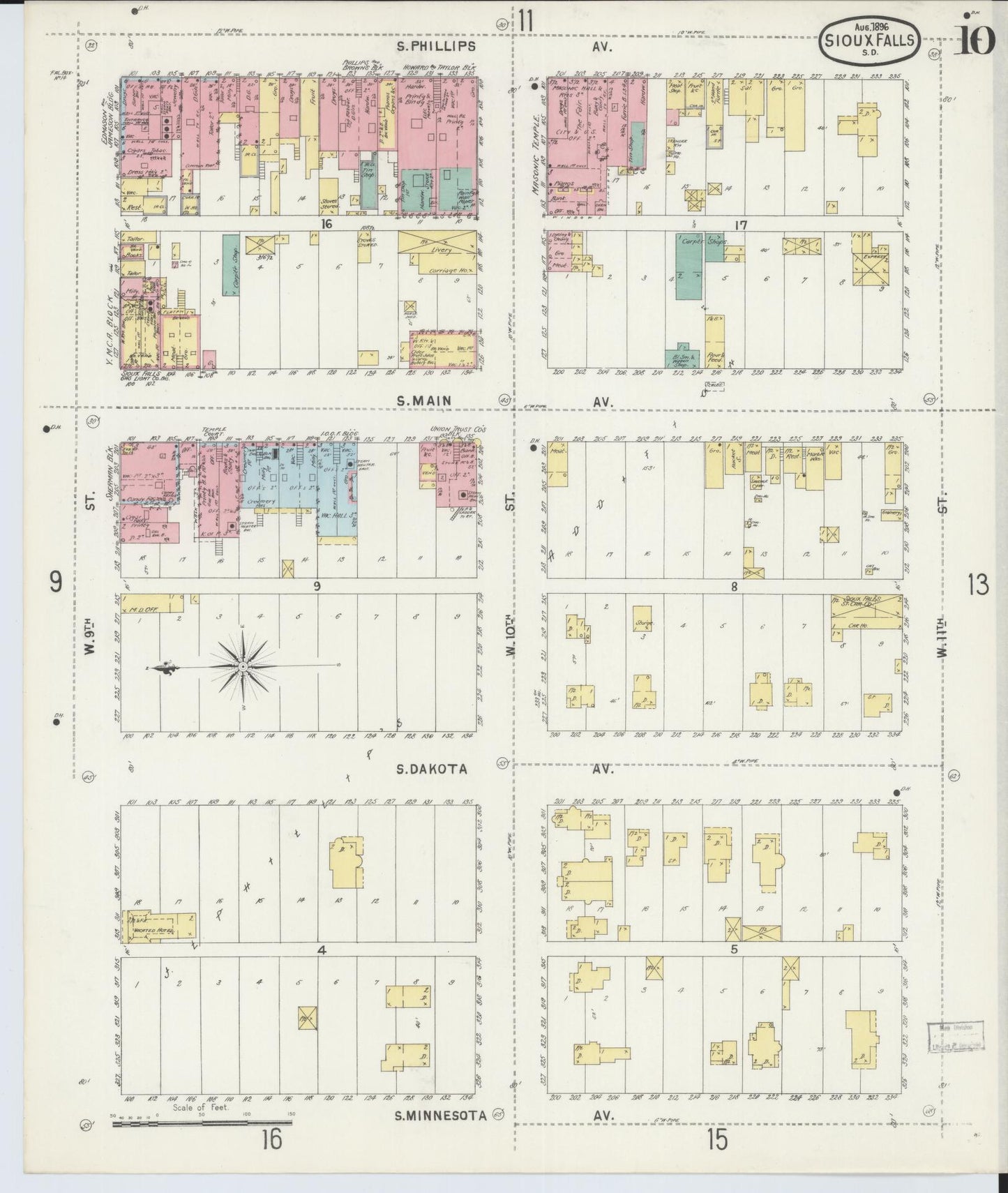 Sanborn Fire Insurance Map from Sioux Falls, Minnehaha County, South Dakota (1896), Sheet #0010 - Complete Map Set gallery image, historic Sanborn map, vintage wall art, South Dakota South Dakota