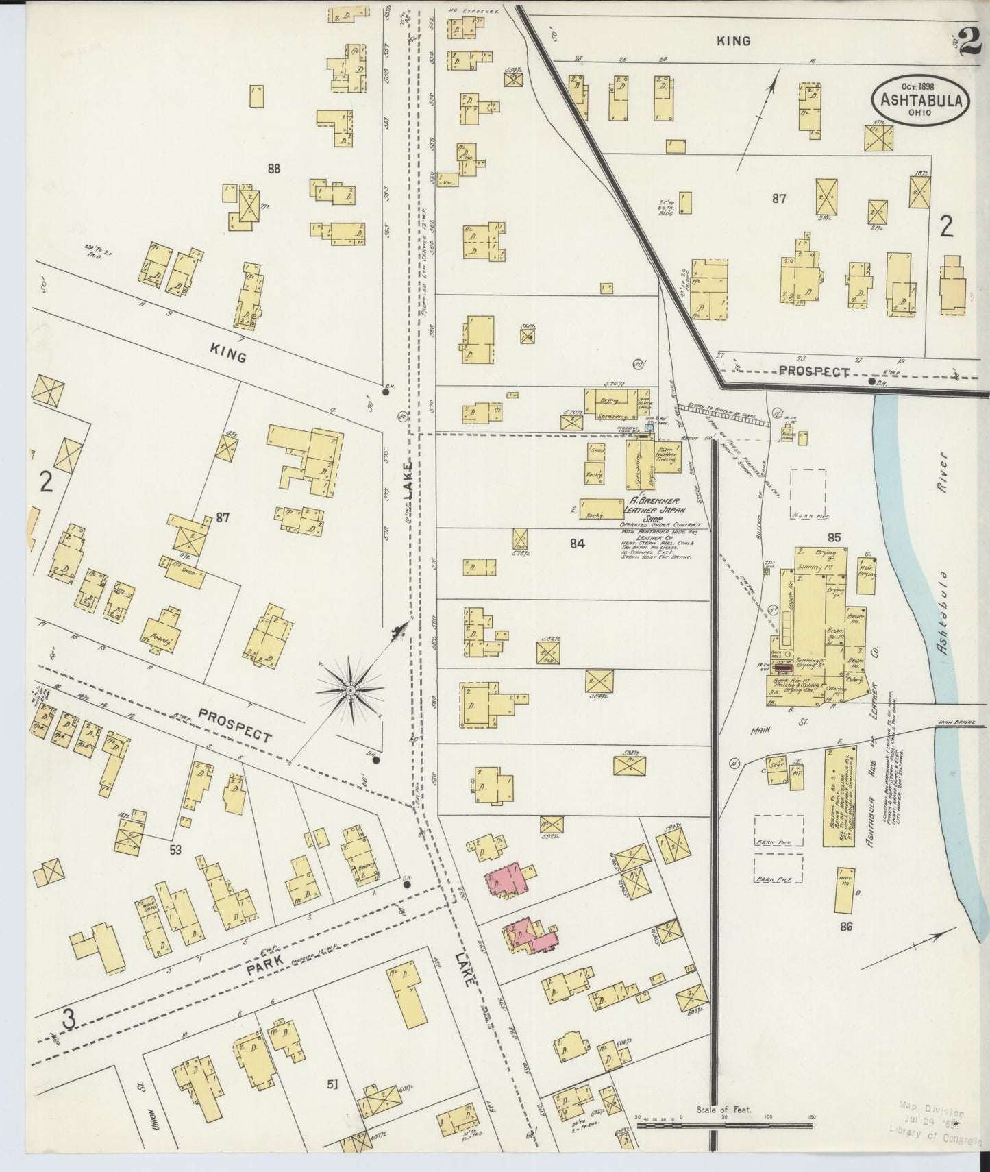 Sanborn Fire Insurance Map from Ashtabula, Ashtabula County, Ohio (1898), Sheet #0002 - Historic Sanborn Fire Insurance Map Print, vintage old map wall art, antique decor, genealogy gift, Ohio Ohio map