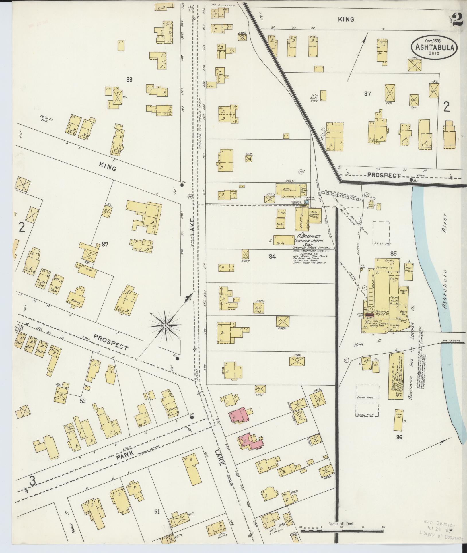 Sanborn Fire Insurance Map from Ashtabula, Ashtabula County, Ohio (1898), Sheet #0002 - Historic Sanborn Fire Insurance Map Print, vintage old map wall art, antique decor, genealogy gift, Ohio Ohio map