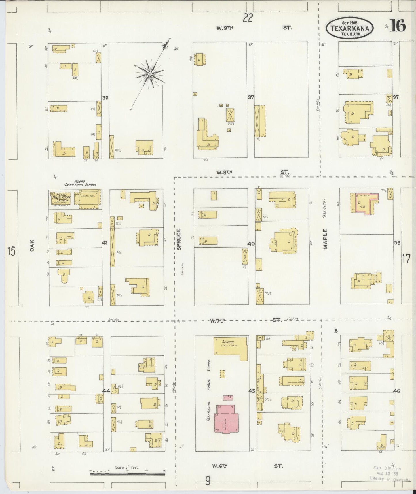 Sanborn Fire Insurance Map from Texarkana, Bowie County, Texas (1905), Sheet #0016 - Complete Map Set gallery image, historic Sanborn map, vintage wall art, Texas Texas