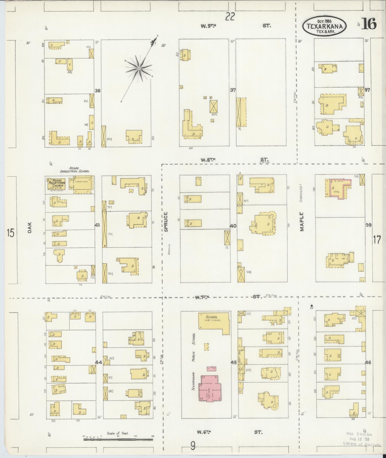 Sanborn Fire Insurance Map from Texarkana, Bowie County, Texas (1905), Sheet #0016 - Complete Map Set gallery image, historic Sanborn map, vintage wall art, Texas Texas