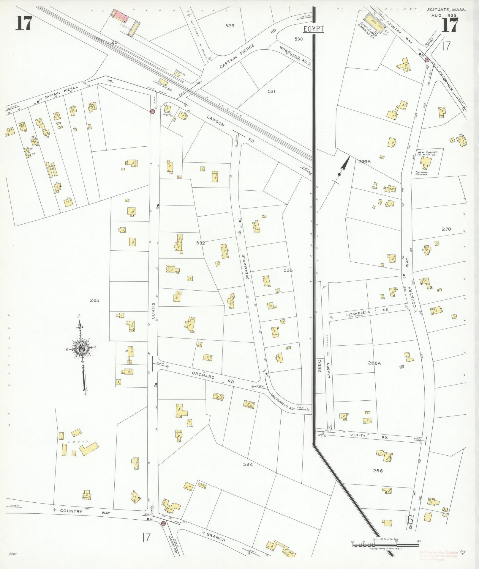 Sanborn Fire Insurance Map from Scituate, Plymouth County, Massachusetts (1939), Sheet #0017 - Historic Sanborn Fire Insurance Map Print, vintage old map wall art, antique decor, genealogy gift, Massachusetts Massachusetts map