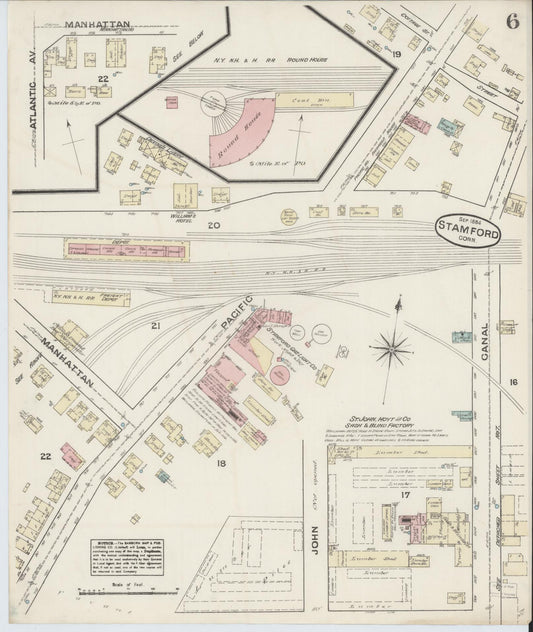 Sanborn Fire Insurance Map from Stamford, Fairfield County, Connecticut (1884), Sheet #0006 - Historic Sanborn Fire Insurance Map Print, vintage old map wall art, antique decor, genealogy gift, Connecticut Connecticut map
