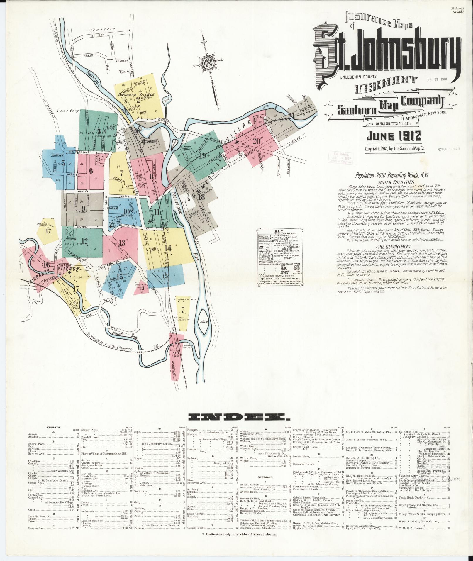 Sanborn Fire Insurance Map from Saint Johnsbury, Caledonia County, Vermont. (1912) – Historic Sanborn Fire Insurance Map Print