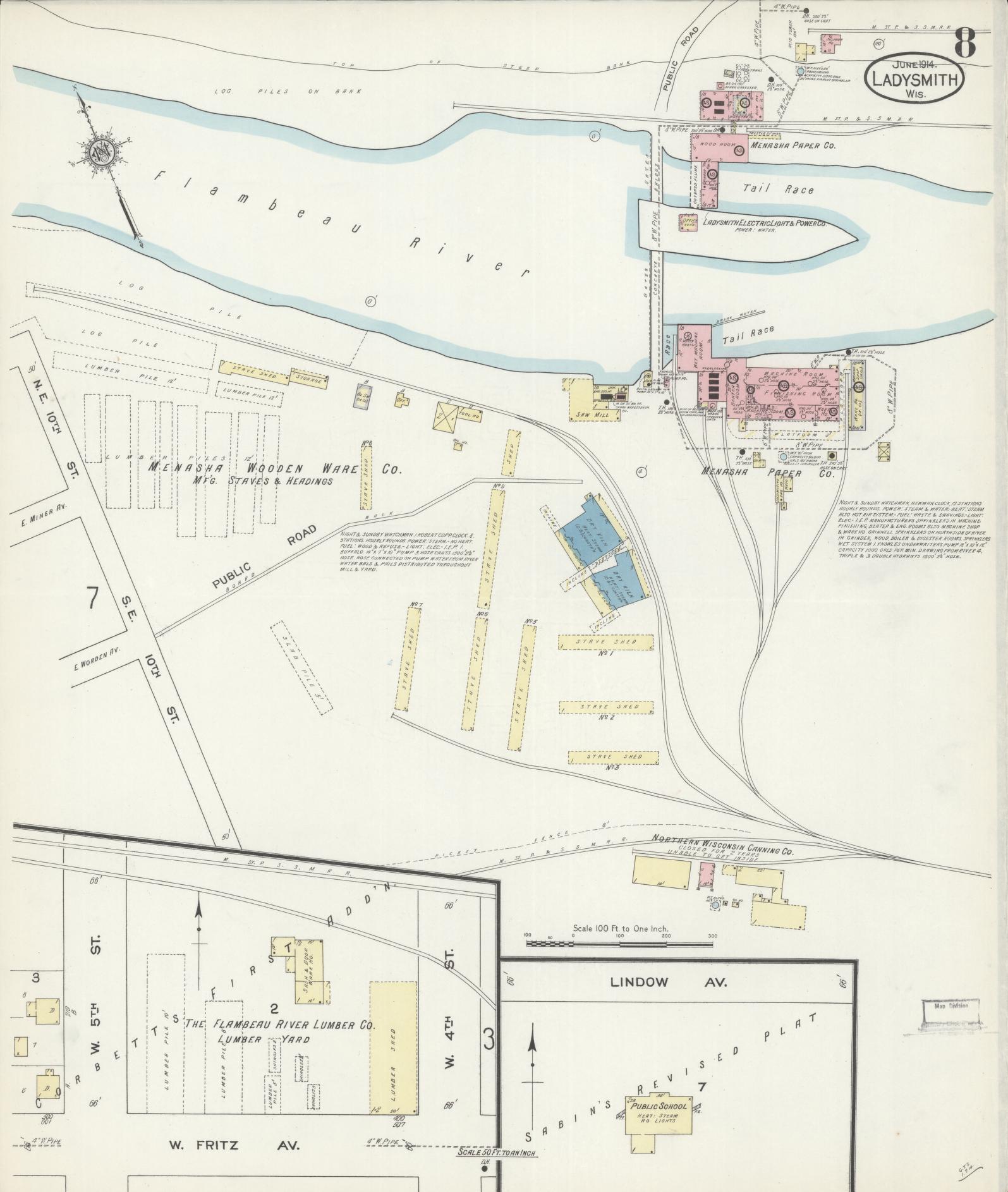 Sanborn Fire Insurance Map from Ladysmith, Rusk County, Wisconsin (1914), Sheet #0008 - Historic Sanborn Fire Insurance Map Print, vintage old map wall art, antique decor, genealogy gift, Wisconsin Wisconsin map