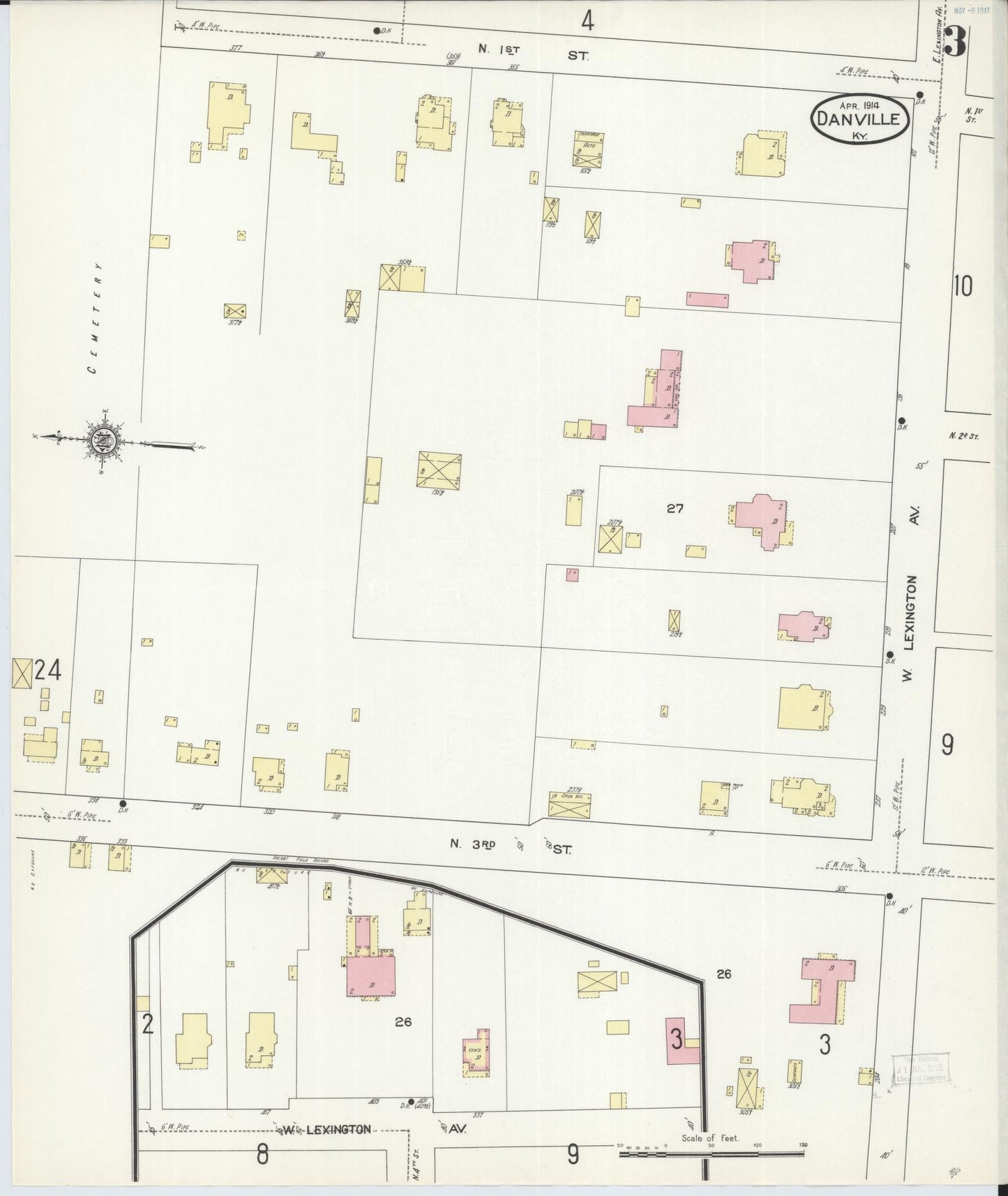 Sanborn Fire Insurance Map from Danville, Boyle County, Kentucky (1914), Sheet #0003 - Complete Map Set gallery image, historic Sanborn map, vintage wall art, Kentucky Kentucky