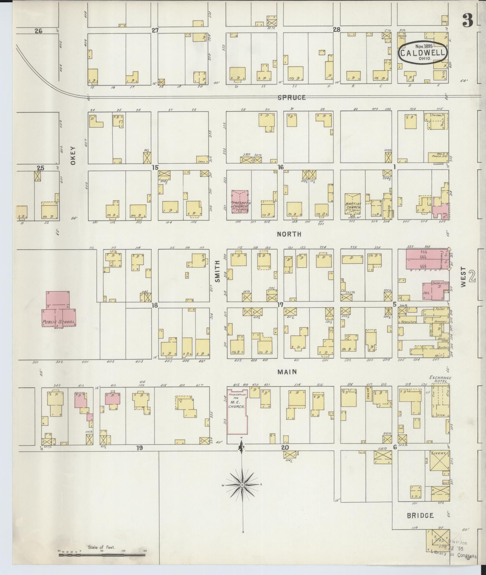 Sanborn Fire Insurance Map from Caldwell, Noble County, Ohio (1895), Sheet #0003 - Historic Sanborn Fire Insurance Map Print, vintage old map wall art, antique decor, genealogy gift, Ohio Ohio map