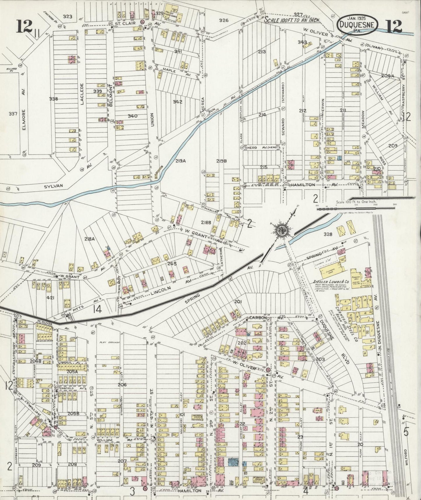 Sanborn Fire Insurance Map from Duquesne, Allegheny County, Pennsylvania (1925), Sheet #0012 - Historic Sanborn Fire Insurance Map Print, vintage old map wall art, antique decor, genealogy gift, Pennsylvania Pennsylvania map