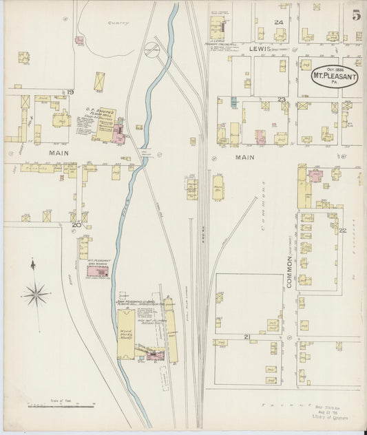 Sanborn Fire Insurance Map from Mount Pleasant, Westmoreland County, Pennsylvania (1886), Sheet #0005 - Historic Sanborn Fire Insurance Map Print, vintage old map wall art, antique decor, genealogy gift, Pennsylvania Pennsylvania map