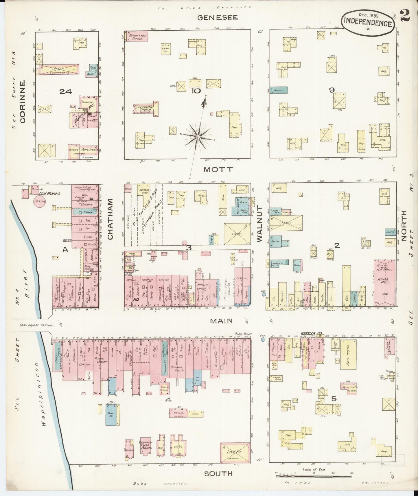 Sanborn Fire Insurance Map from Independence, Buchanan County, Iowa (1885), Sheet #0002 - Historic Sanborn Fire Insurance Map Print, vintage old map wall art