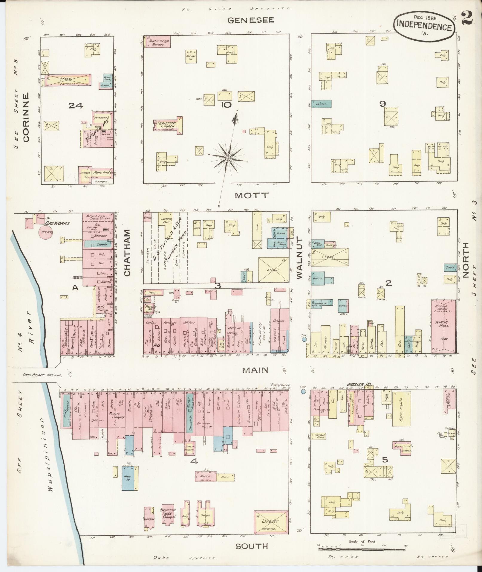 Sanborn Fire Insurance Map from Independence, Buchanan County, Iowa (1885), Sheet #0002 - Historic Sanborn Fire Insurance Map Print, vintage old map wall art