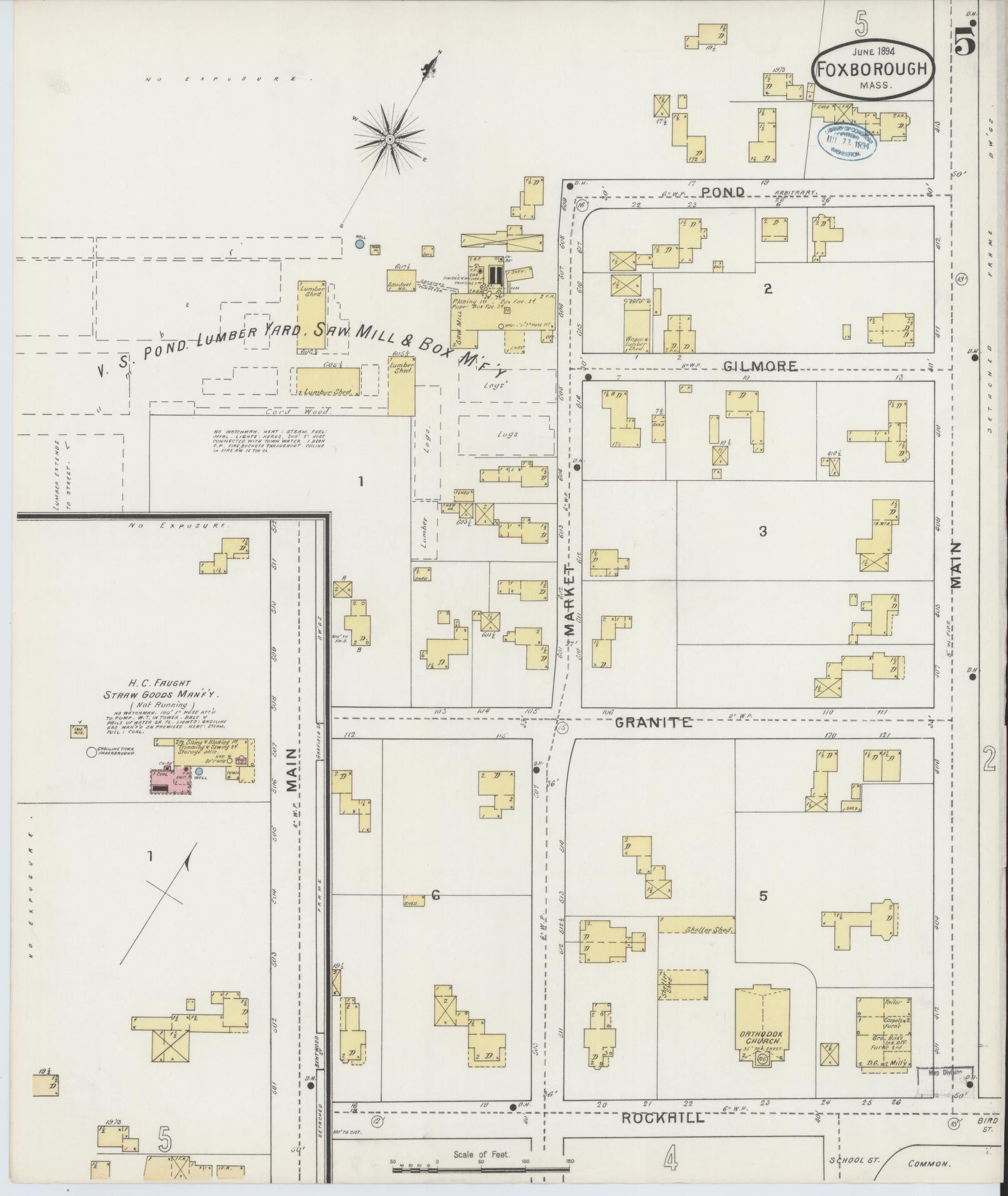 Sanborn Fire Insurance Map from Foxboro, Norfolk County, Massachusetts (1894), Sheet #0005 - Historic Sanborn Fire Insurance Map Print, vintage old map wall art, antique decor, genealogy gift, Massachusetts Massachusetts map