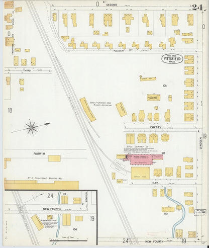 Sanborn Fire Insurance Map from Pittsfield, Berkshire County, Massachusetts (1900), Sheet #0024 - Historic Sanborn Fire Insurance Map Print, vintage old map wall art, antique decor, genealogy gift, Massachusetts Massachusetts map