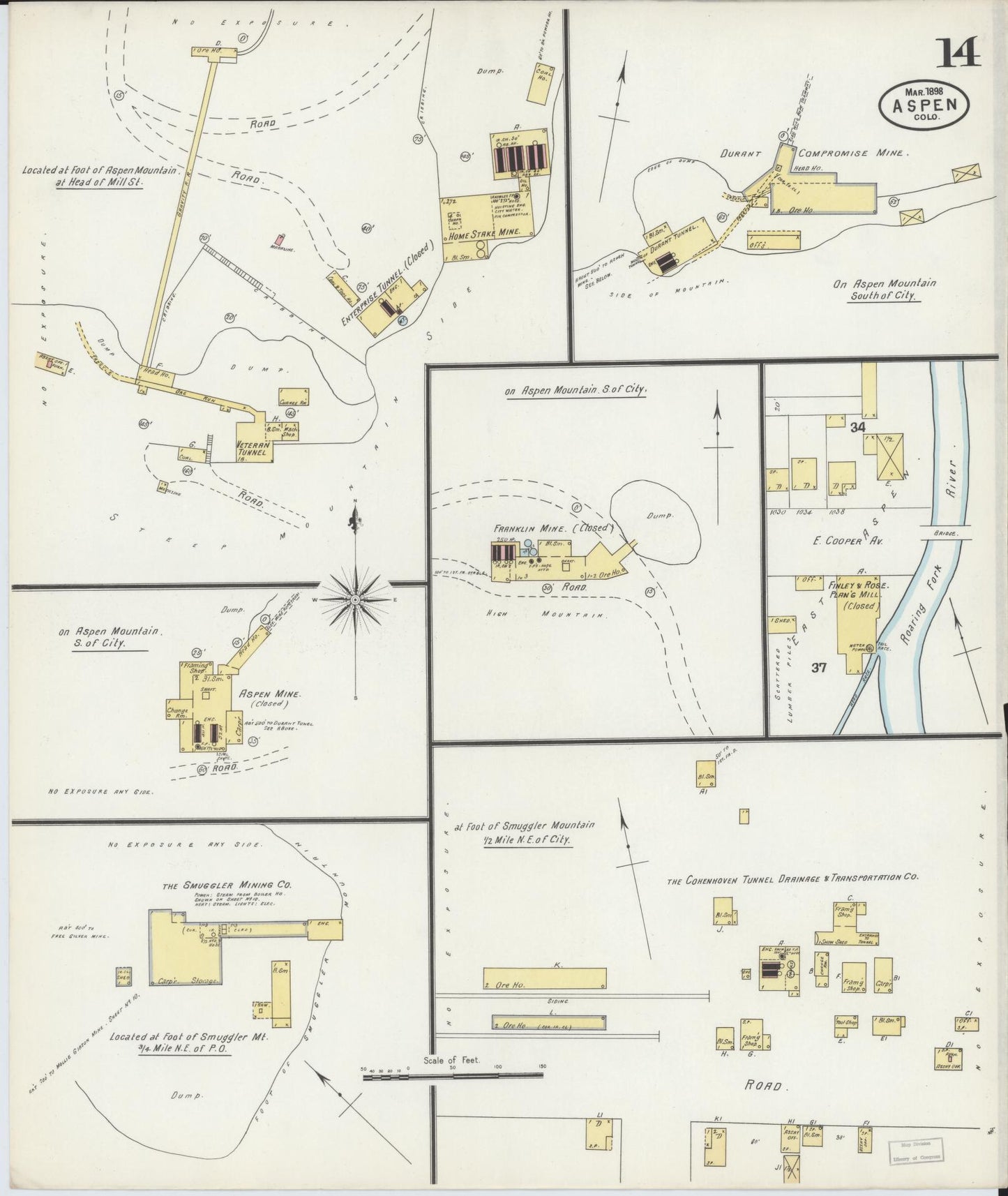 Sanborn Fire Insurance Map from Aspen, Pitkin County, Colorado (1898), Sheet #0014 - Complete Map Set gallery image, historic Sanborn map, vintage wall art, Colorado Colorado