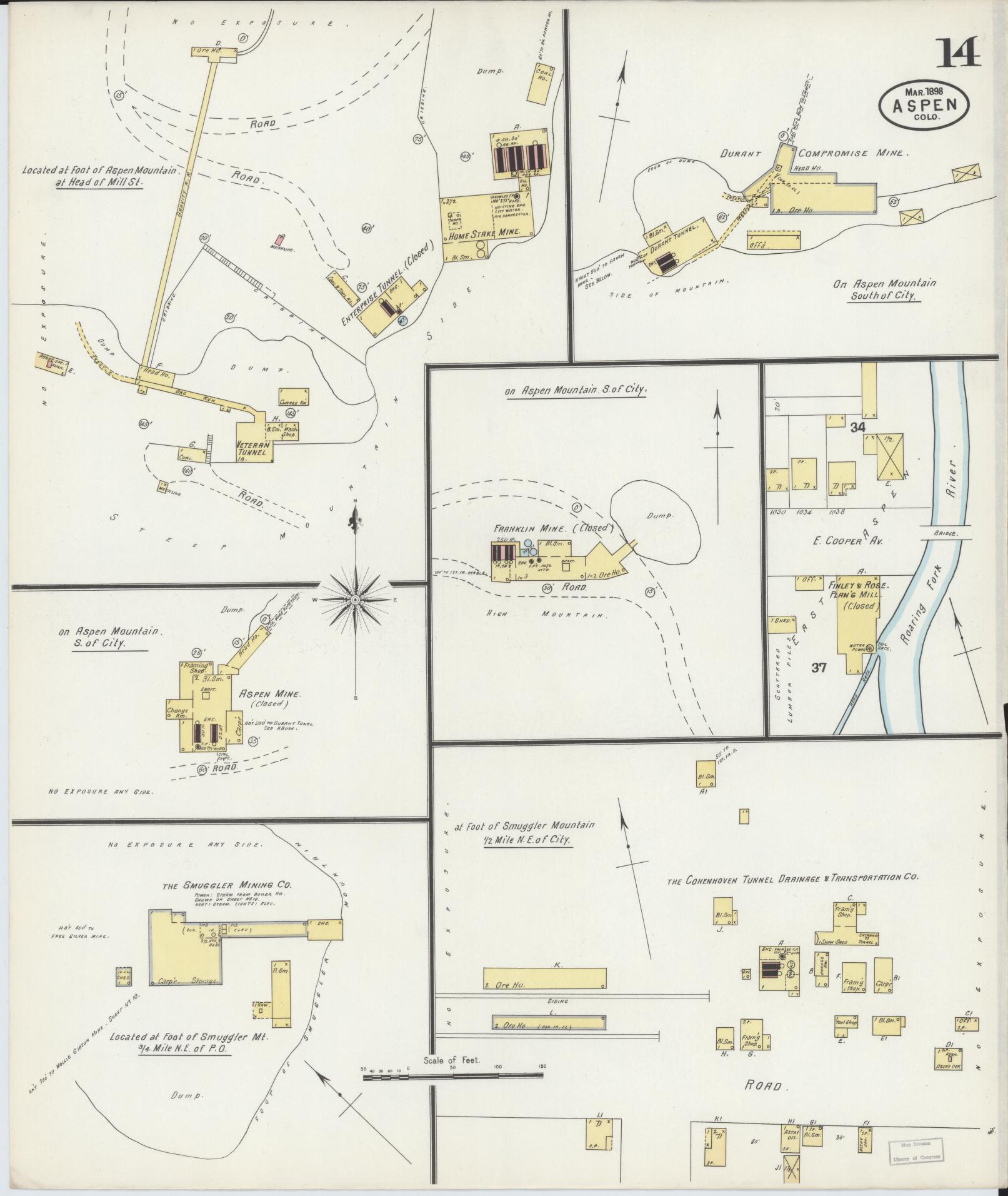 Sanborn Fire Insurance Map from Aspen, Pitkin County, Colorado (1898), Sheet #0014 - Complete Map Set gallery image, historic Sanborn map, vintage wall art, Colorado Colorado
