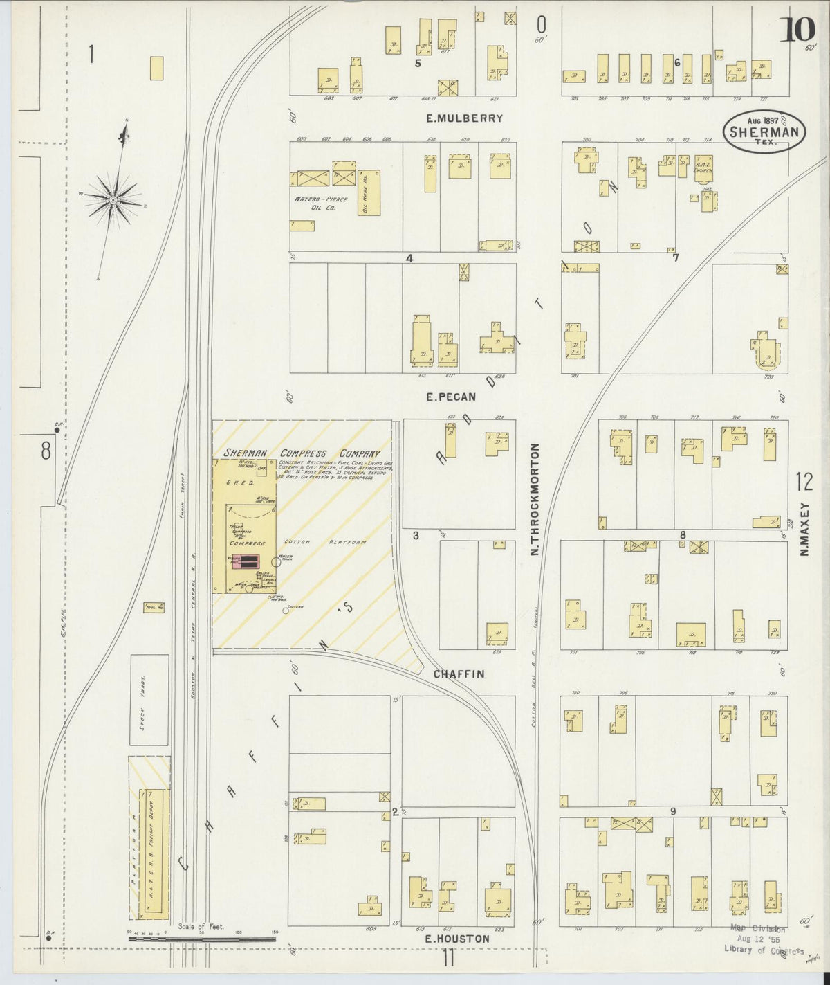 Sanborn Fire Insurance Map from Sherman, Grayson County, Texas (1897), Sheet #0010 - Historic Sanborn Fire Insurance Map Print, vintage old map wall art, antique decor, genealogy gift, Texas Texas map