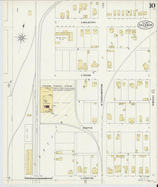 Sanborn Fire Insurance Map from Sherman, Grayson County, Texas (1897), Sheet #0010 - Historic Sanborn Fire Insurance Map Print, vintage old map wall art, antique decor, genealogy gift, Texas Texas map