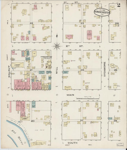 Sanborn Fire Insurance Map from North Manchester, Wabash County, Indiana (1886), Sheet #0002 - Complete Map Set gallery image, historic Sanborn map, vintage wall art, Indiana Indiana