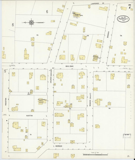Sanborn Fire Insurance Map from Forney, Kaufman County, Texas (1912), Sheet #0007 - Historic Sanborn Fire Insurance Map Print, vintage old map wall art, antique decor, genealogy gift, Texas Texas map