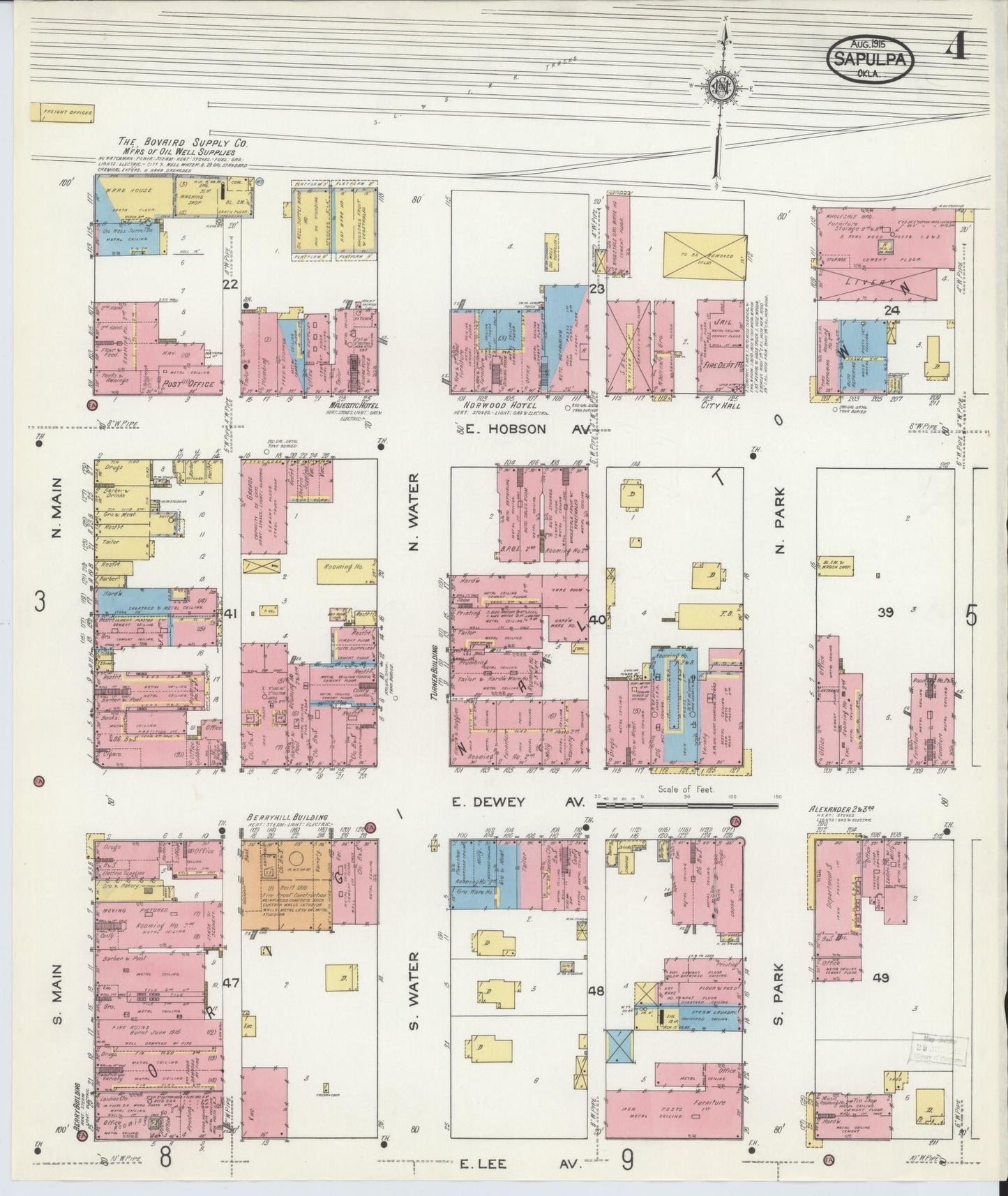 Sanborn Fire Insurance Map from Sapulpa, Creek County, Oklahoma (1915), Sheet #0004 - Complete Map Set gallery image, historic Sanborn map, vintage wall art, Oklahoma Oklahoma
