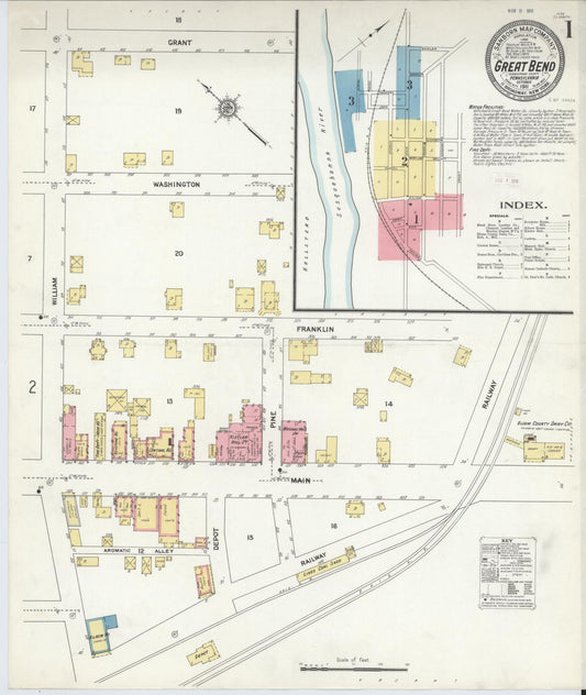 Sanborn Fire Insurance Map from Great Bend, Susquehanna County, Pennsylvania (1911), Sheet #0001 - Historic Sanborn Fire Insurance Map Print, vintage old map wall art, antique decor, genealogy gift, Pennsylvania Pennsylvania map