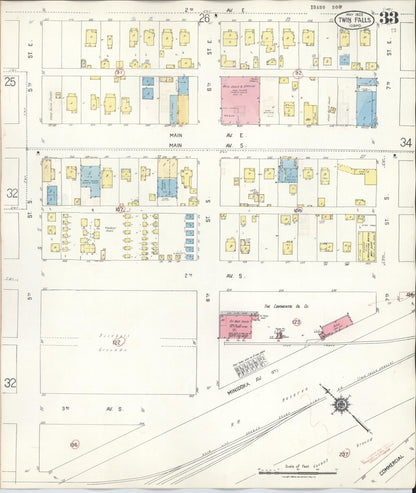 Sanborn Fire Insurance Map from Twin Falls, Twin Falls County, Idaho (1949), Sheet #0033 - Complete Map Set gallery image, historic Sanborn map, vintage wall art, Falls Idaho