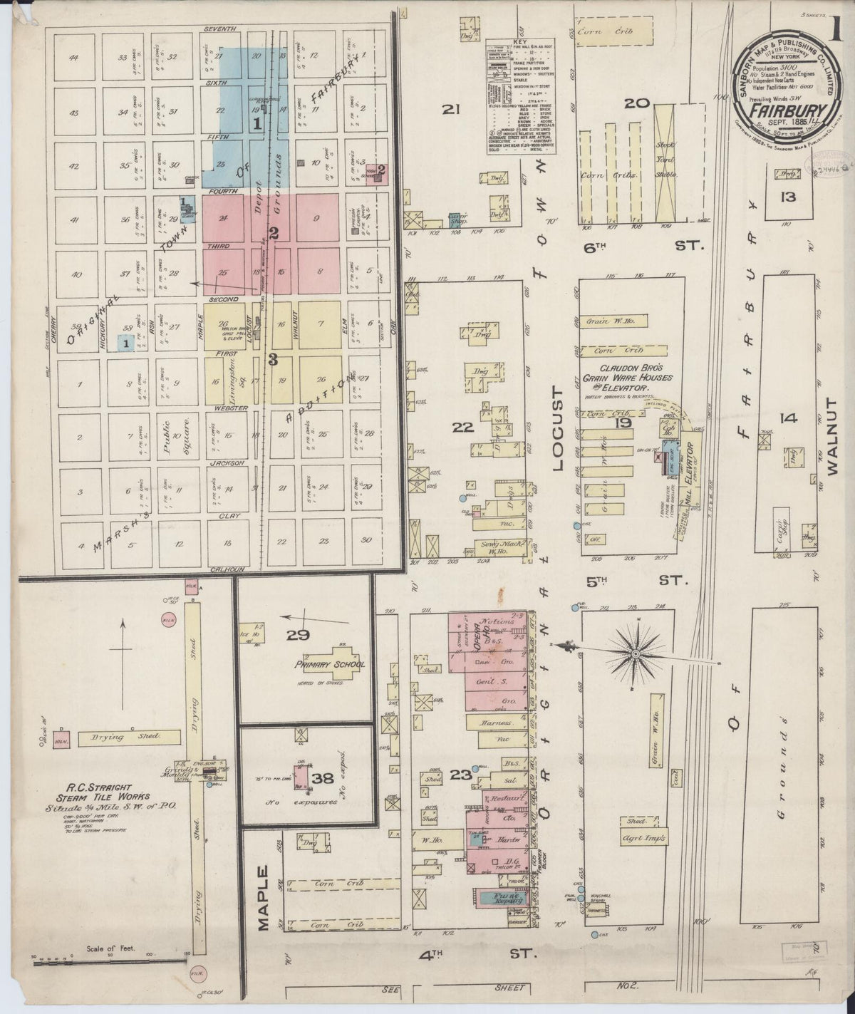 Sanborn Fire Insurance Map from Fairbury, Livingston County, Illinois (1885), Sheet #0001 - Complete Map Set gallery image, historic Sanborn map, vintage wall art, Illinois Illinois