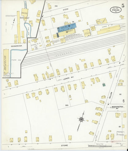 Sanborn Fire Insurance Map from Oneida, Madison County, New York (1909), Sheet #0005 - Historic Sanborn Fire Insurance Map Print, vintage old map wall art, antique decor, genealogy gift, New York New York map