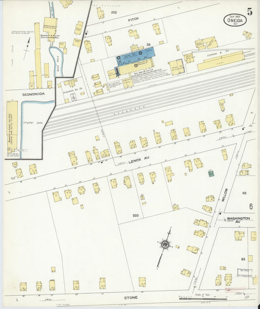 Sanborn Fire Insurance Map from Oneida, Madison County, New York (1909), Sheet #0005 - Historic Sanborn Fire Insurance Map Print, vintage old map wall art, antique decor, genealogy gift, New York New York map