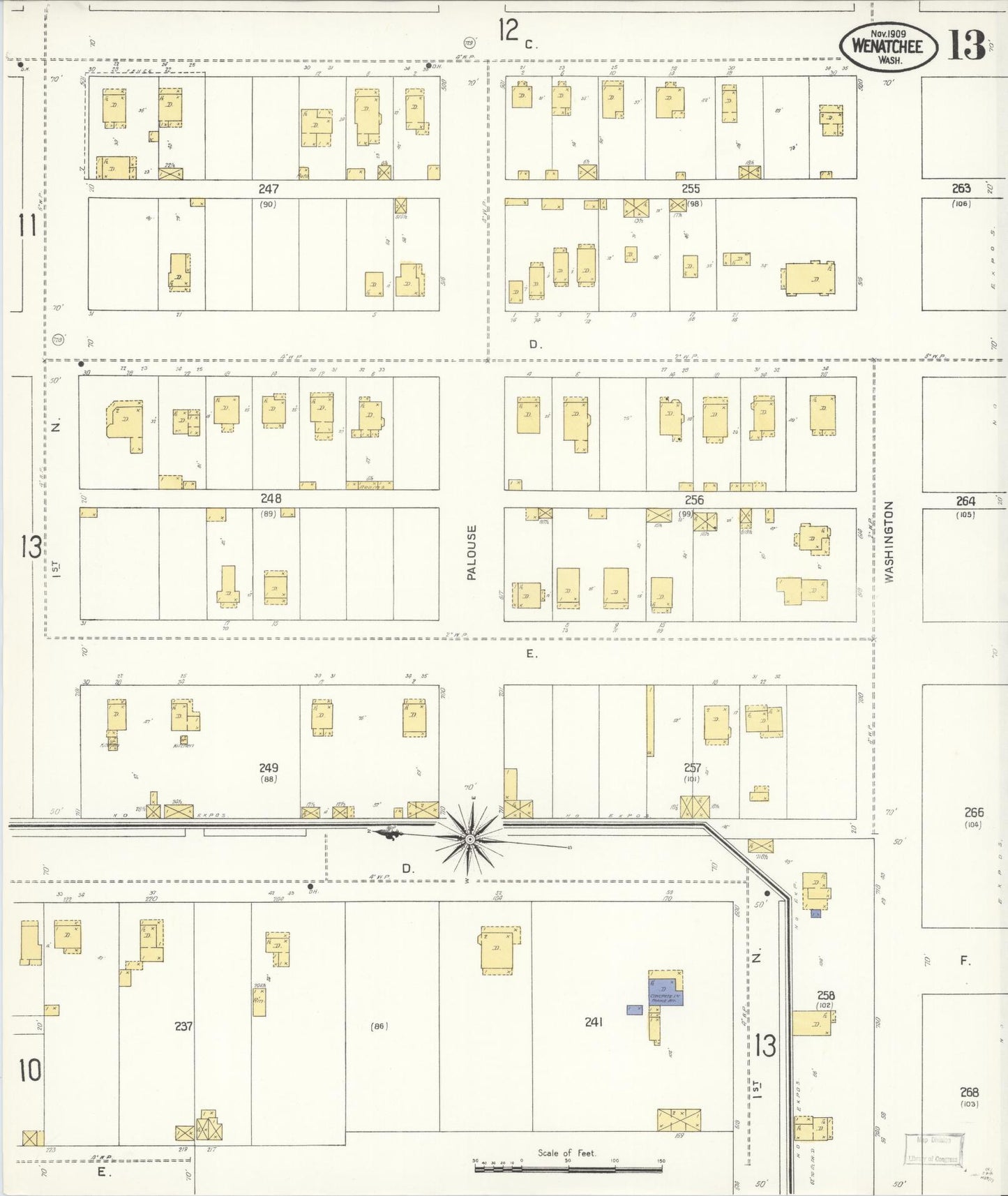 Sanborn Fire Insurance Map from Wenatchee, Chelan County, Washington (1909), Sheet #0013 - Complete Map Set gallery image, historic Sanborn map, vintage wall art, Washington Washington