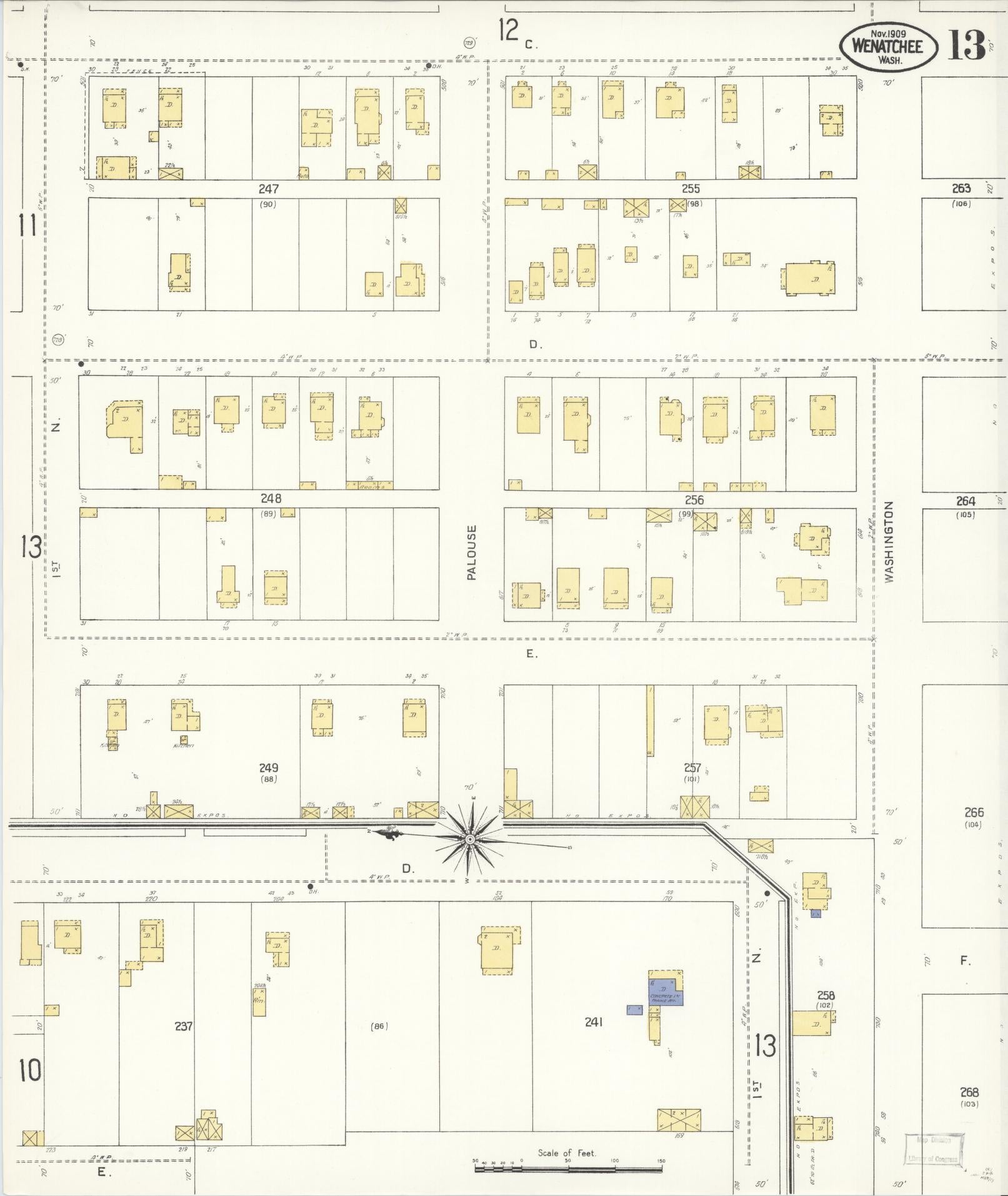 Sanborn Fire Insurance Map from Wenatchee, Chelan County, Washington (1909), Sheet #0013 - Complete Map Set gallery image, historic Sanborn map, vintage wall art, Washington Washington