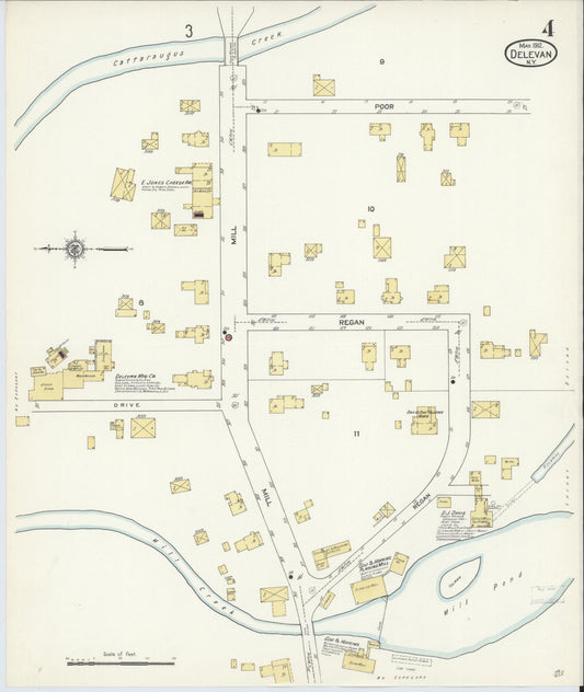 Sanborn Fire Insurance Map from Delevan, Cattaraugus County, New York (1912), Sheet #0004 - Historic Sanborn Fire Insurance Map Print, vintage old map wall art, antique decor, genealogy gift, New York New York map