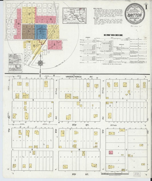 Sanborn Fire Insurance Map from Britton, Marshall County, South Dakota (1921), Sheet #0001 - Complete Map Set gallery image, historic Sanborn map, vintage wall art, South Dakota South Dakota