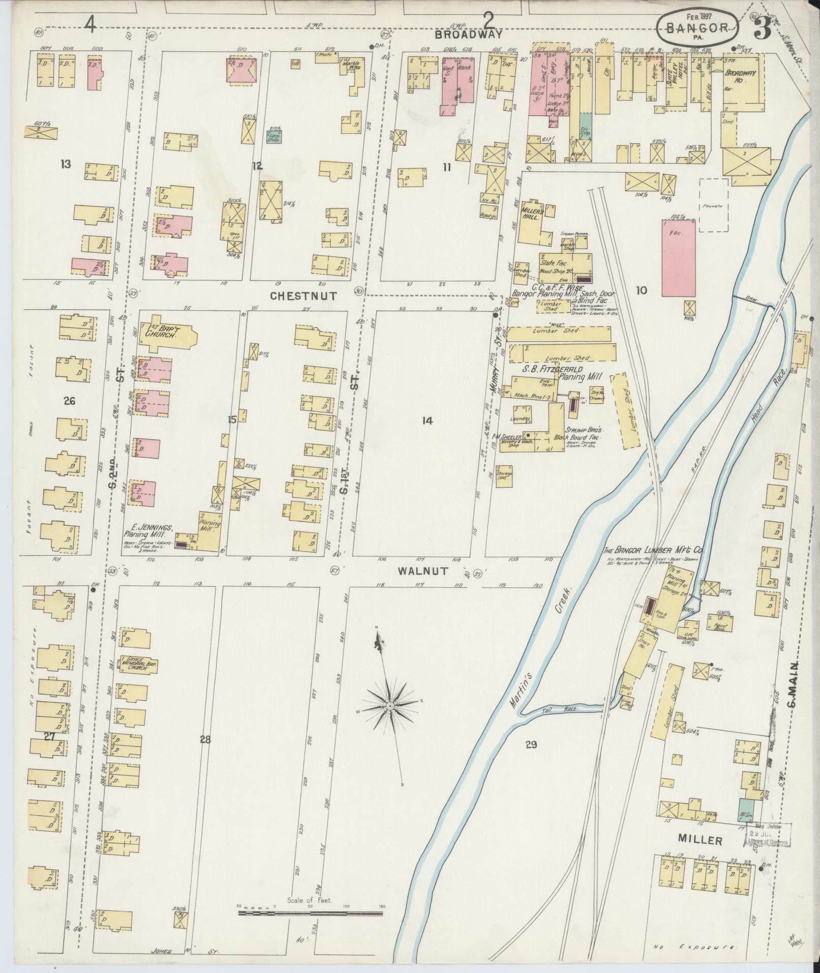 Sanborn Fire Insurance Map from Bangor, Northampton County, Pennsylvania (1897), Sheet #0003 - Historic Sanborn Fire Insurance Map Print, vintage old map wall art, antique decor, genealogy gift, Pennsylvania Pennsylvania map