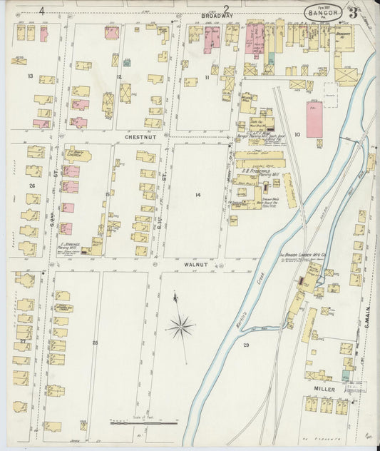 Sanborn Fire Insurance Map from Bangor, Northampton County, Pennsylvania (1897), Sheet #0003 - Historic Sanborn Fire Insurance Map Print, vintage old map wall art, antique decor, genealogy gift, Pennsylvania Pennsylvania map