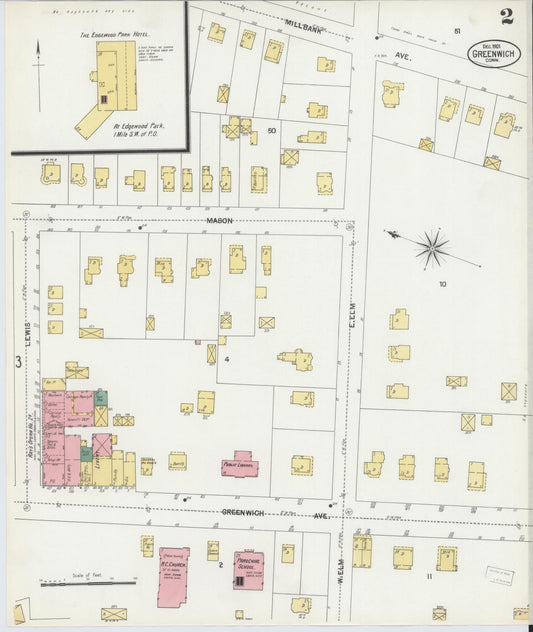 Sanborn Fire Insurance Map from Greenwich, Fairfield County, Connecticut (1901), Sheet #0002 - Historic Sanborn Fire Insurance Map Print, vintage old map wall art, antique decor, genealogy gift, Connecticut Connecticut map