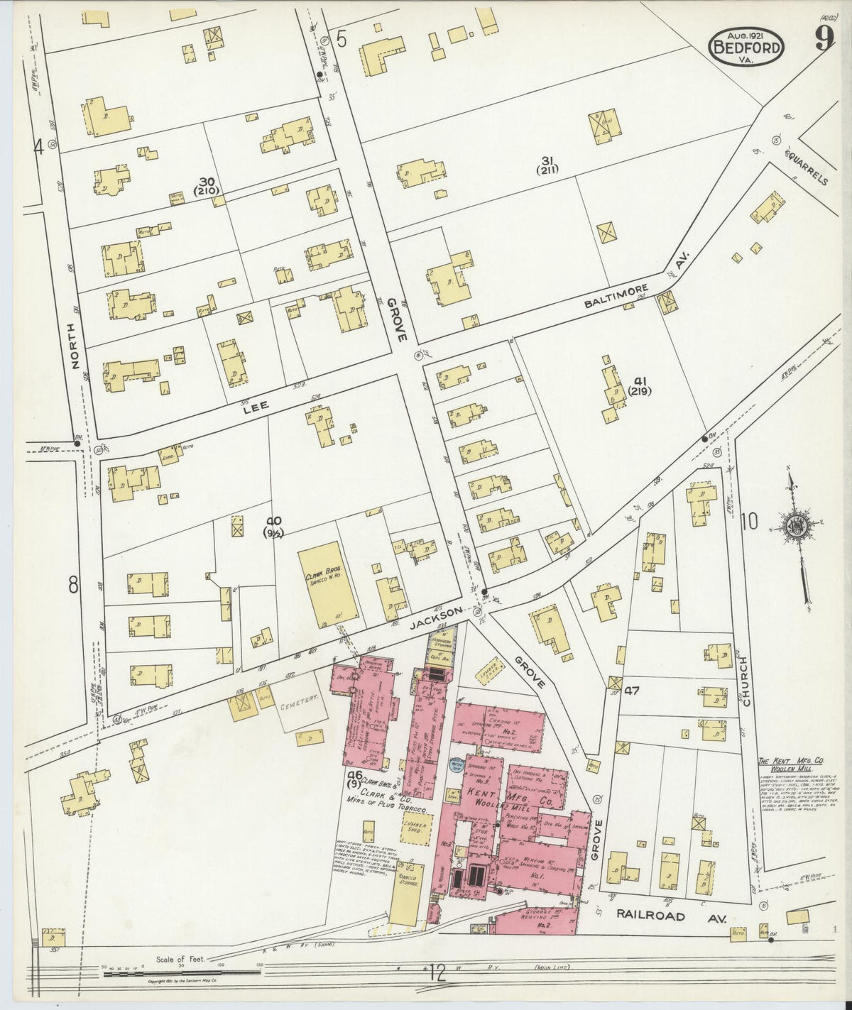 Sanborn Fire Insurance Map from Bedford, Independent Cities, Virginia (1921), Sheet #0009 - Complete Map Set gallery image, historic Sanborn map, vintage wall art, Virginia Virginia