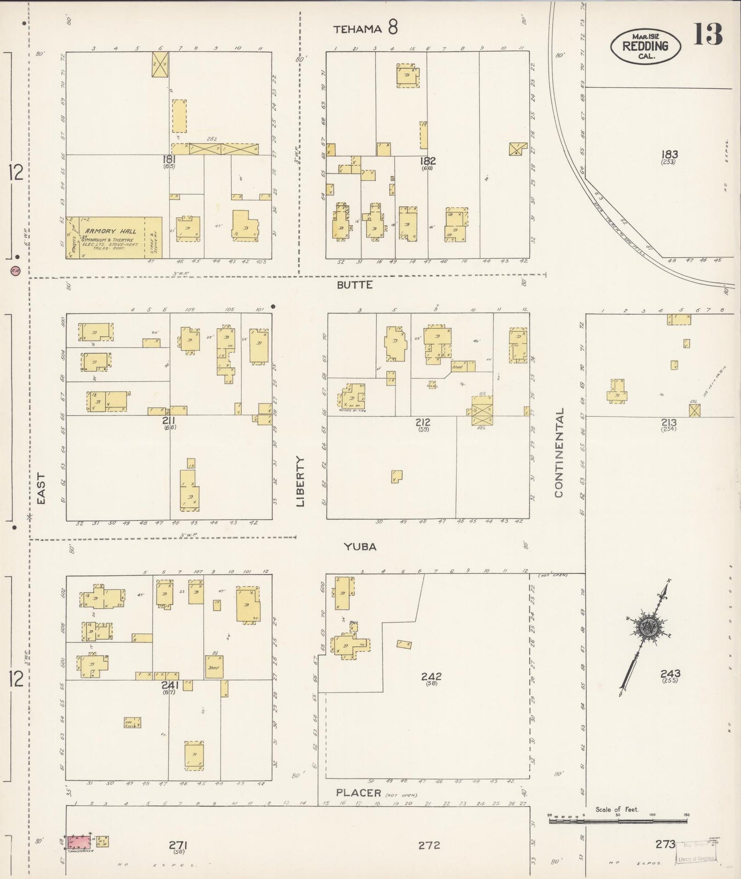 Sanborn Fire Insurance Map from Redding, Shasta County, California (1912), Sheet #0013 - Complete Map Set gallery image, historic Sanborn map, vintage wall art, California California