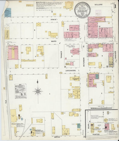 Sanborn Fire Insurance Map from Douglas, Coffee County, Georgia (1907), Sheet #0001 - Complete Map Set gallery image, historic Sanborn map, vintage wall art, Georgia Georgia