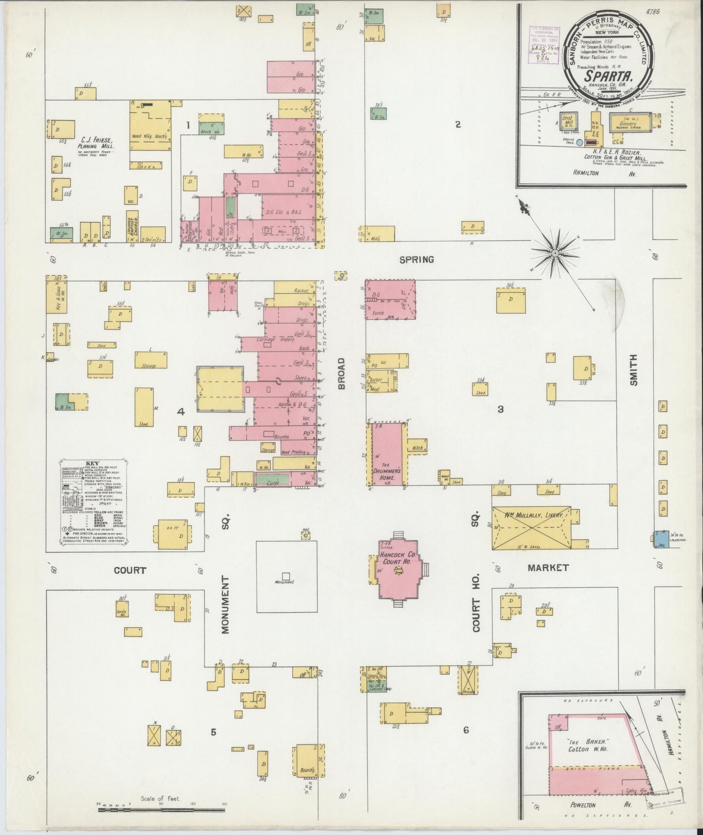 Sanborn Fire Insurance Map from Sparta, Hancock County, Georgia (1901), Sheet #0001 - Historic Sanborn Fire Insurance Map Print, vintage old map wall art, antique decor, genealogy gift, Georgia Georgia map