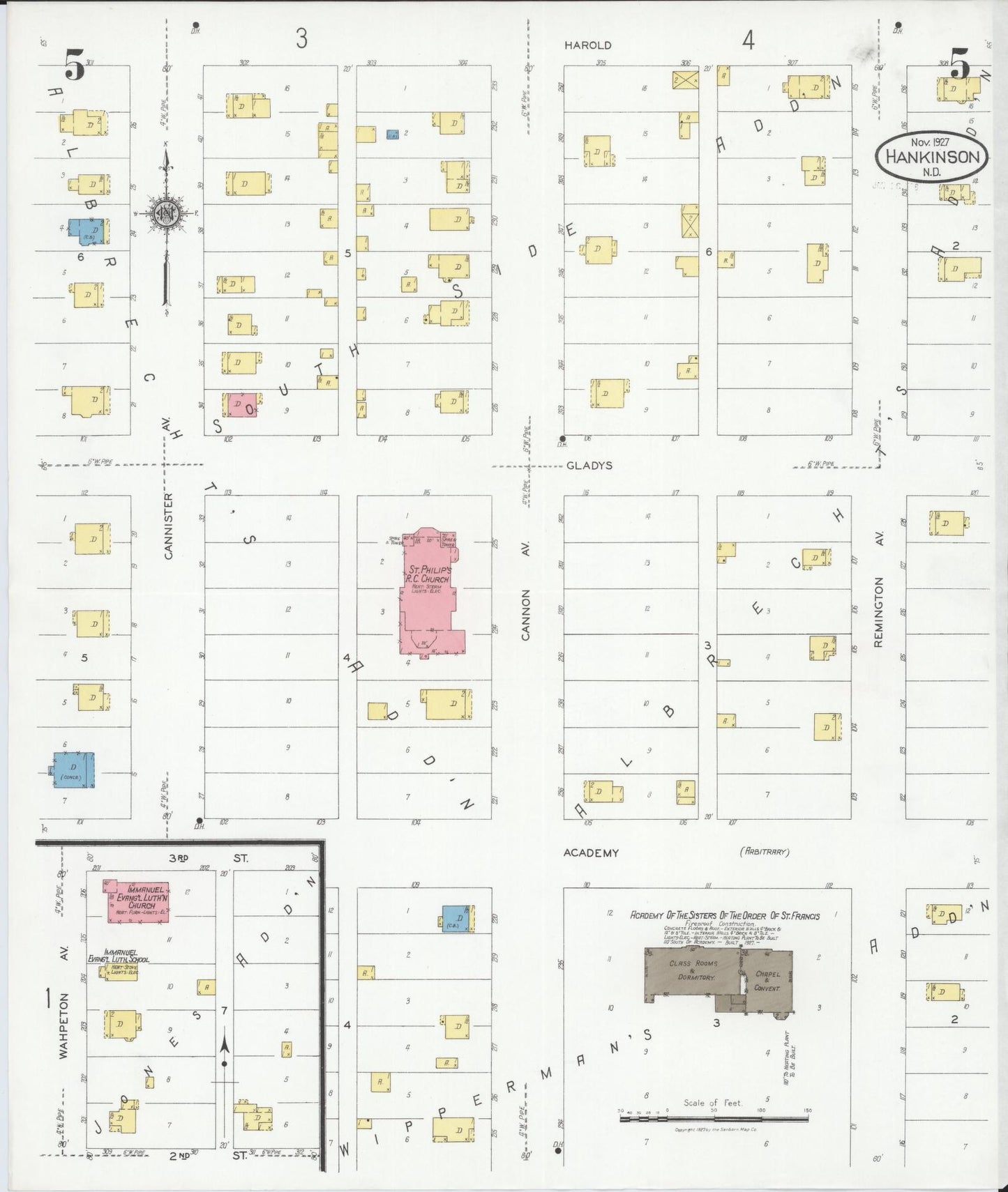 Sanborn Fire Insurance Map from Hankinson, Richland County, North Dakota (1927), Sheet #0005 - Historic Sanborn Fire Insurance Map Print, vintage old map wall art, antique decor, genealogy gift, North Dakota North Dakota map