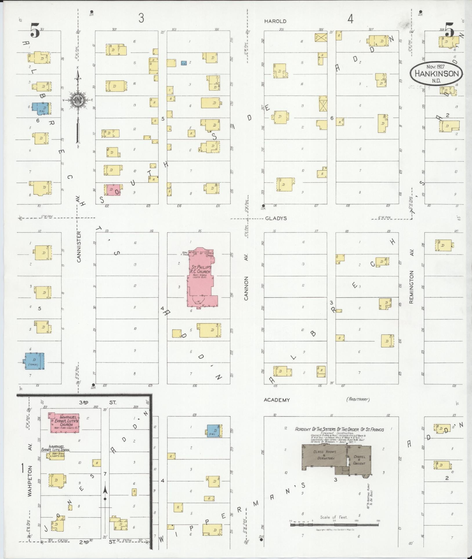 Sanborn Fire Insurance Map from Hankinson, Richland County, North Dakota (1927), Sheet #0005 - Historic Sanborn Fire Insurance Map Print, vintage old map wall art, antique decor, genealogy gift, North Dakota North Dakota map