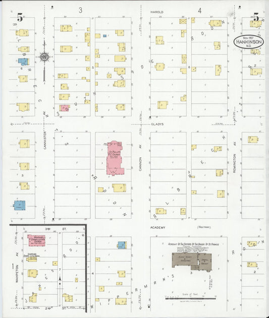 Sanborn Fire Insurance Map from Hankinson, Richland County, North Dakota (1927), Sheet #0005 - Historic Sanborn Fire Insurance Map Print, vintage old map wall art, antique decor, genealogy gift, North Dakota North Dakota map